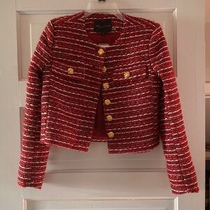 Endless Rose Red Tweed Cropped Blazer with Gold Buttons